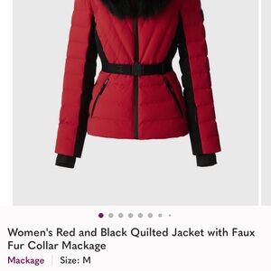 Mackage Red and Black Quilted Puffer Jacket with Faux Fur Trim
